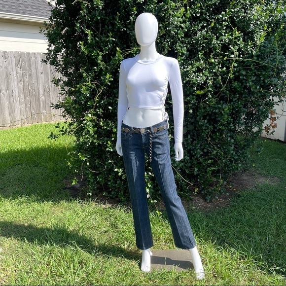 7 FAMK Dark Pleated Embroidered Bootcut Jeans - Picture 13 of 15